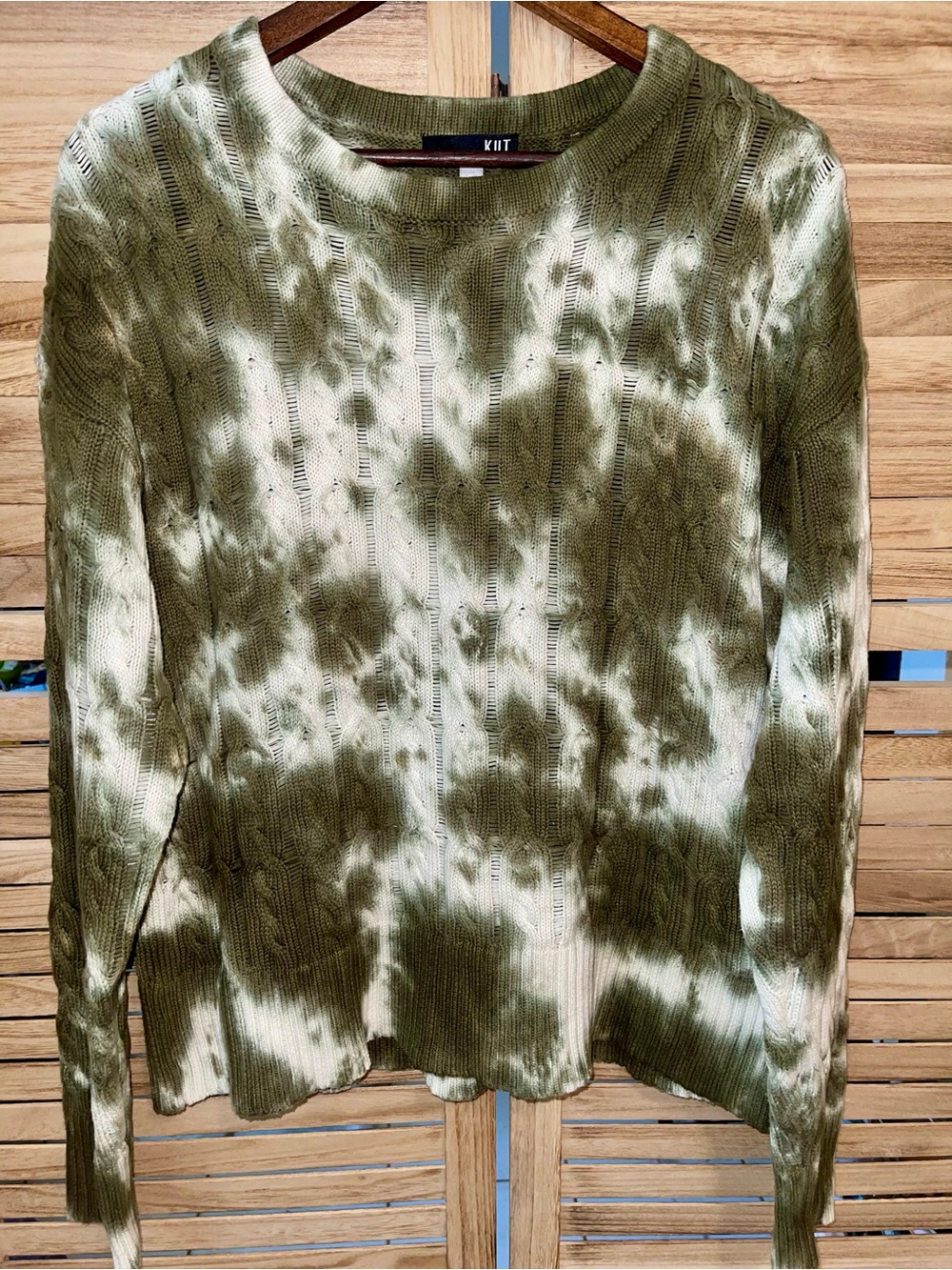 KUT from the Kloth XL Green Tie Dye Cable Knit Cotton Sweater Soft Casual Boho - Picture 2 of 9